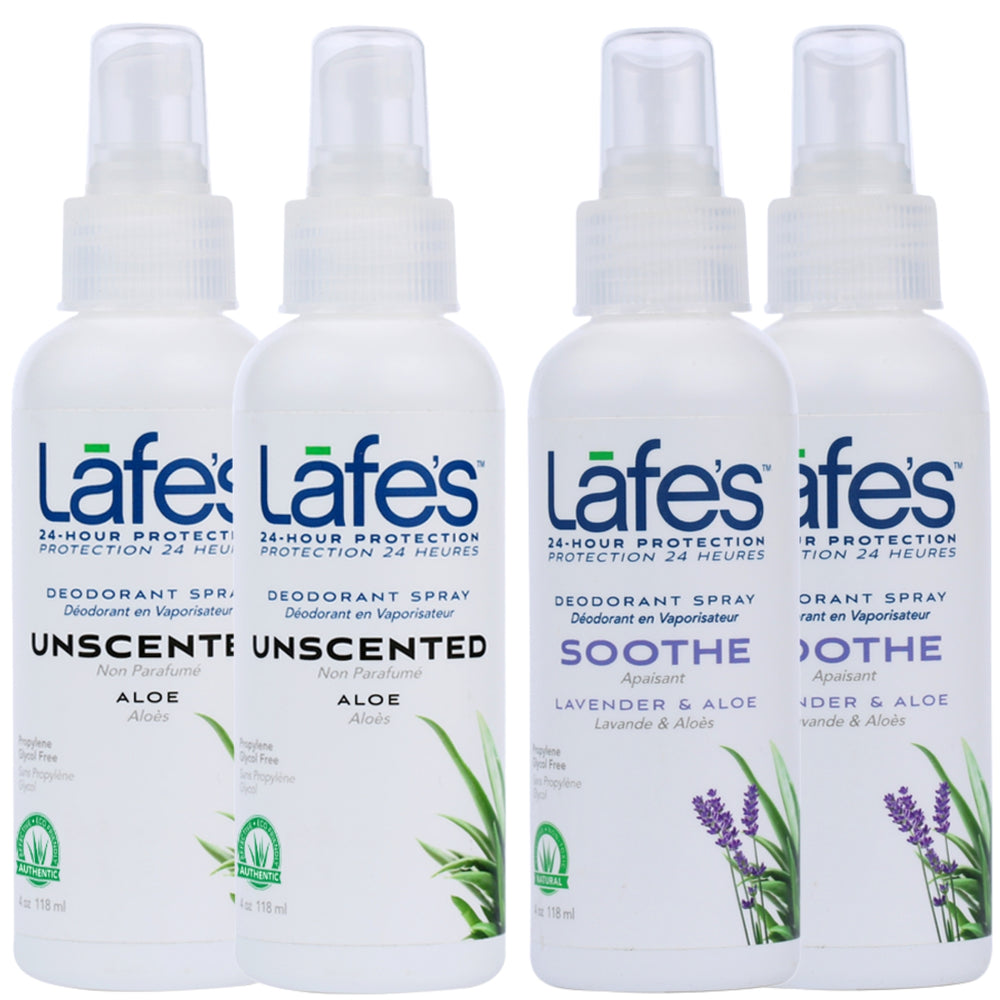Lafe's Lavender & Unscented Mineral Salt Aluminum Free Deodorant Sprays - Variety 4 Pack (4oz)