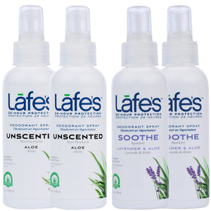 Lafe's Lavender & Unscented Mineral Salt Aluminum Free Deodorant Sprays - Variety 4 Pack (4oz)
