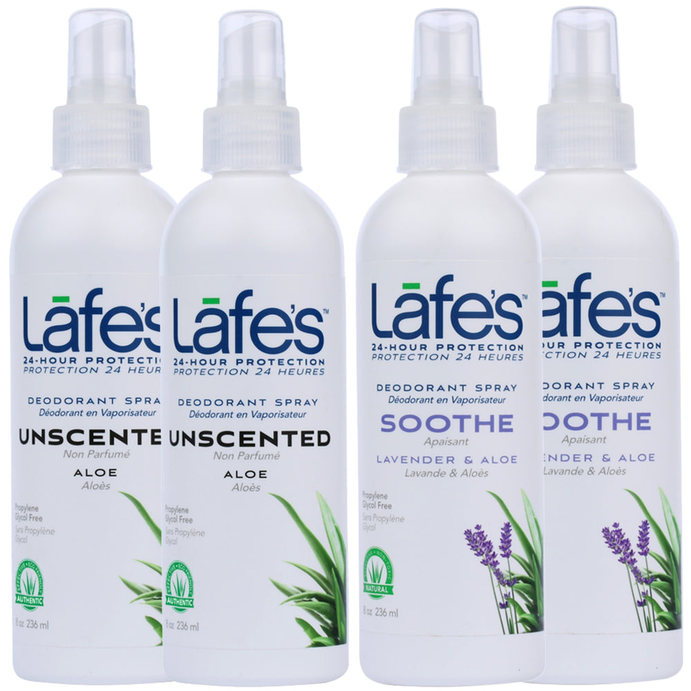Lafe's Lavender & Unscented Mineral Salt Aluminum Free Deodorant Sprays - Variety 4 Pack (4 & 8 oz)