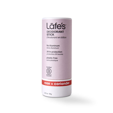 FRONT of Lafe's Paper Barrel Deodorant Stick Rose & Coriander